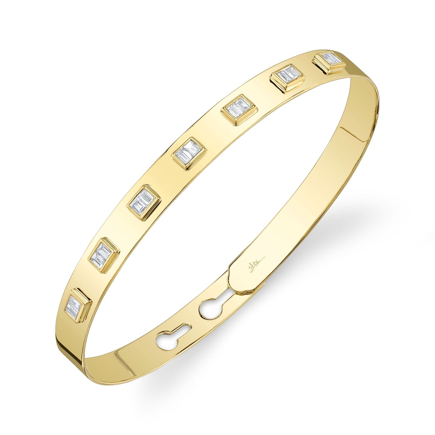 0.46CT 14K Y/G DIAMOND BAGUETTE LATCH LOCK BANGLE