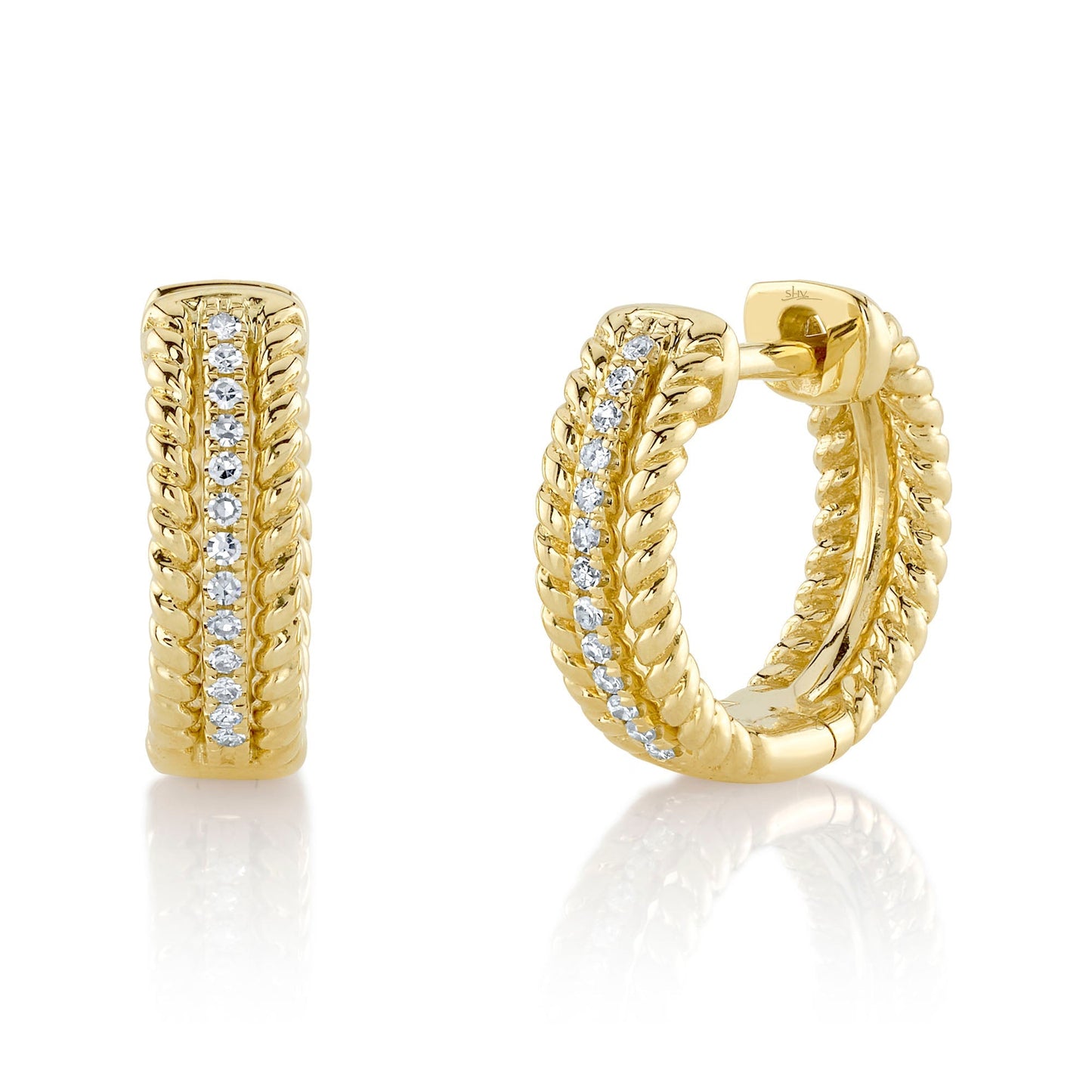 0.07CT 14K Y/G DIAMOND HUGGIE EARRING