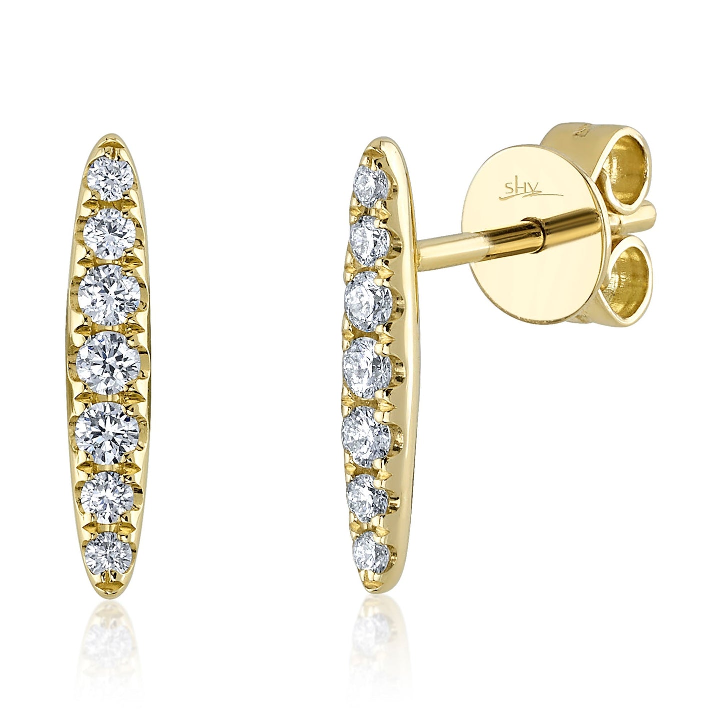 0.19CT 14K Y/G DIAMOND BAR STUD EARRING