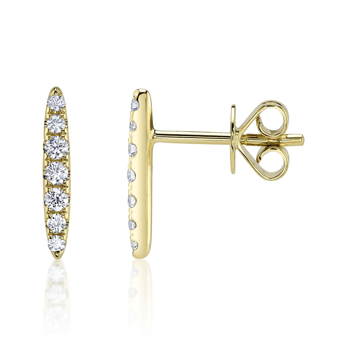 0.19CT 14K Y/G DIAMOND BAR STUD EARRING