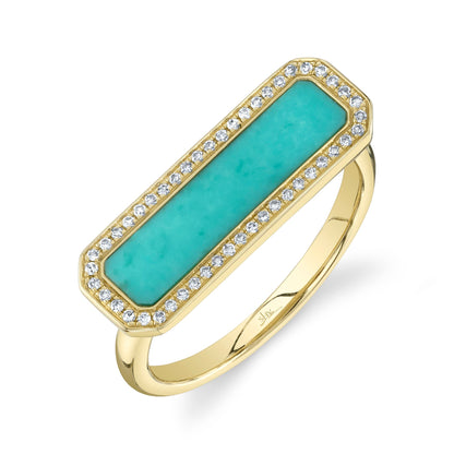 0.11CT DIAMOND & 1.03CT COMPOSITE TURQUOISE BAR RING