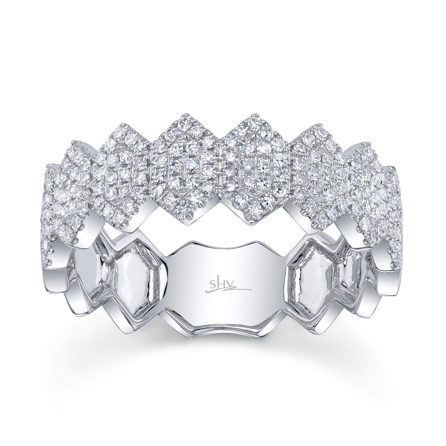 0.35CT 14K W/G DIAMOND PAVE HEXAGON RING