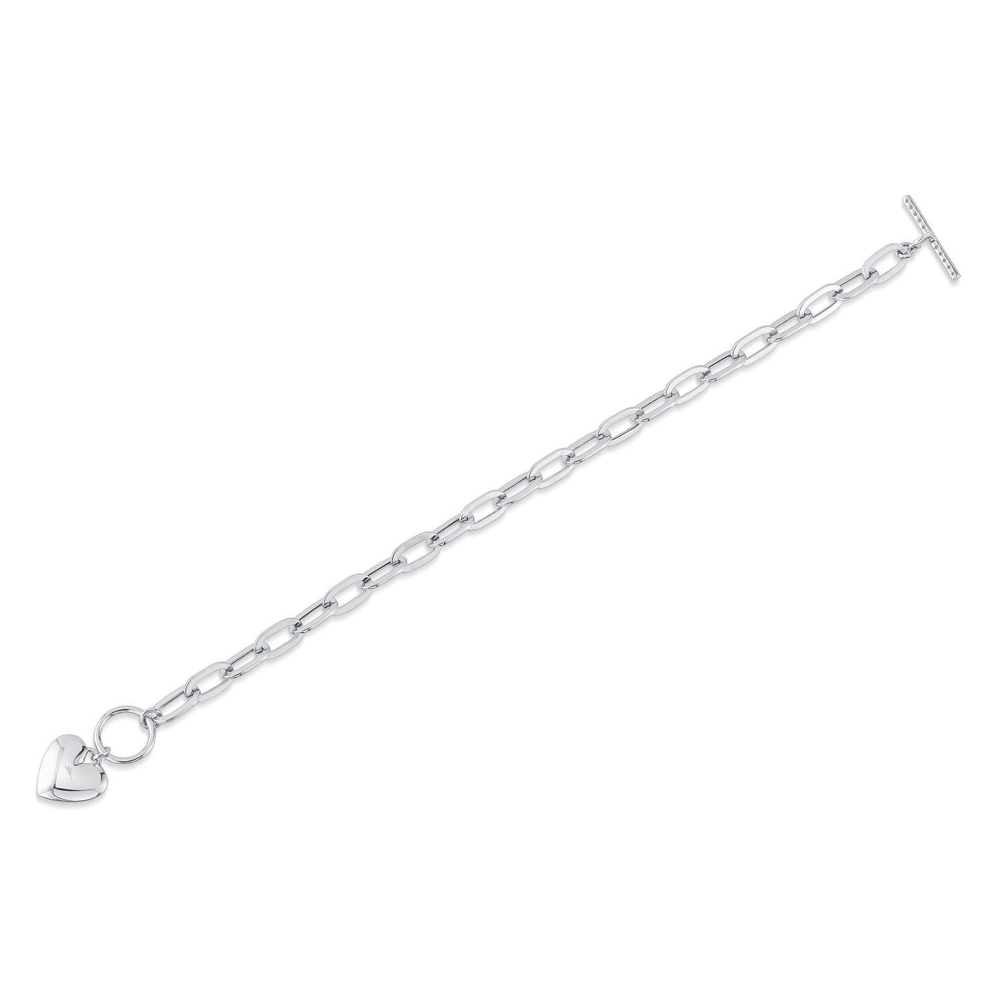 0.41CT 14K W/G DIAMOND PAVE HEART PAPER CLIP LINK BRACELET