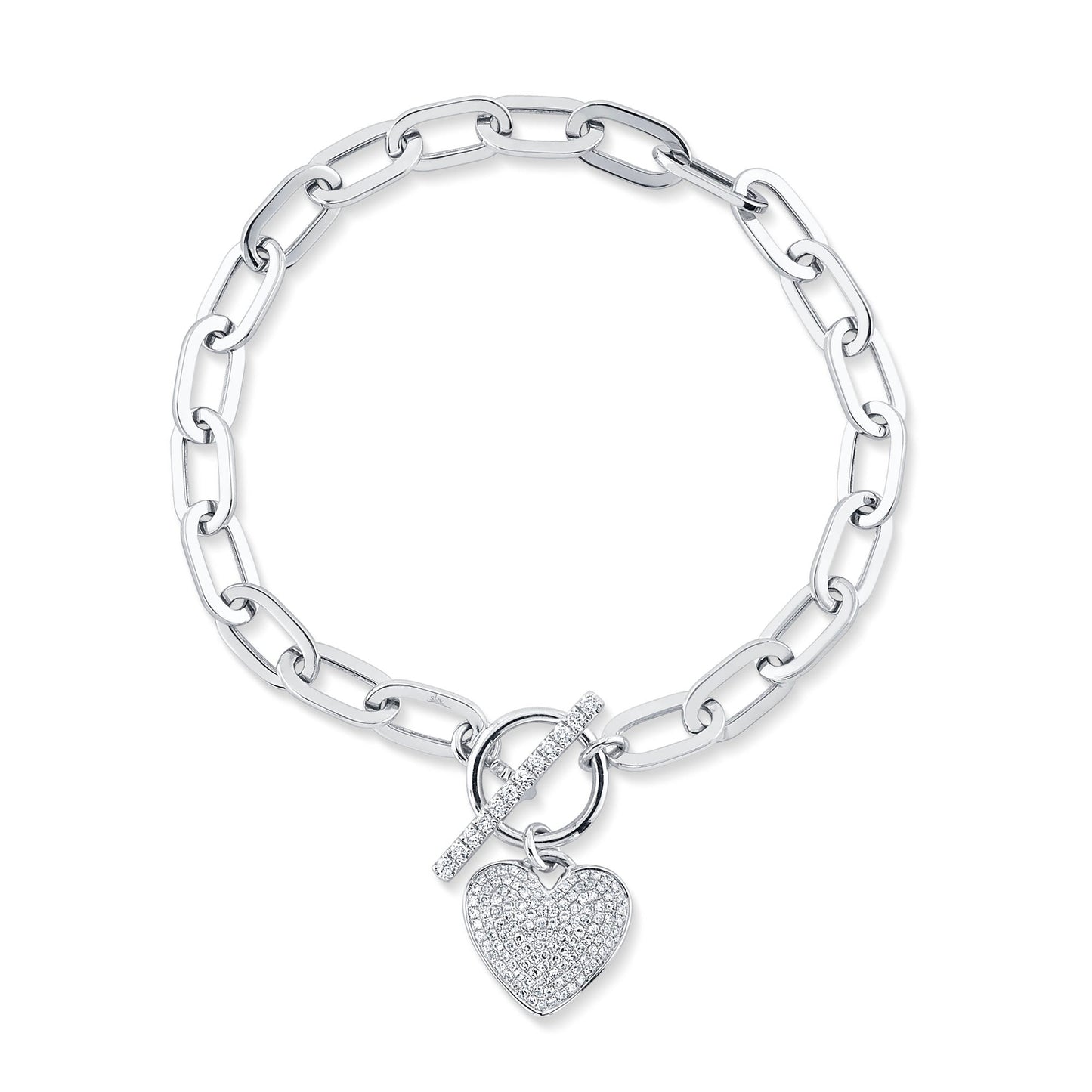 0.41CT 14K W/G DIAMOND PAVE HEART PAPER CLIP LINK BRACELET