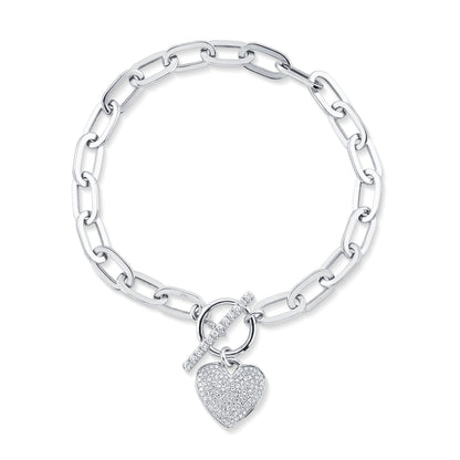 0.41CT 14K W/G DIAMOND PAVE HEART PAPER CLIP LINK BRACELET