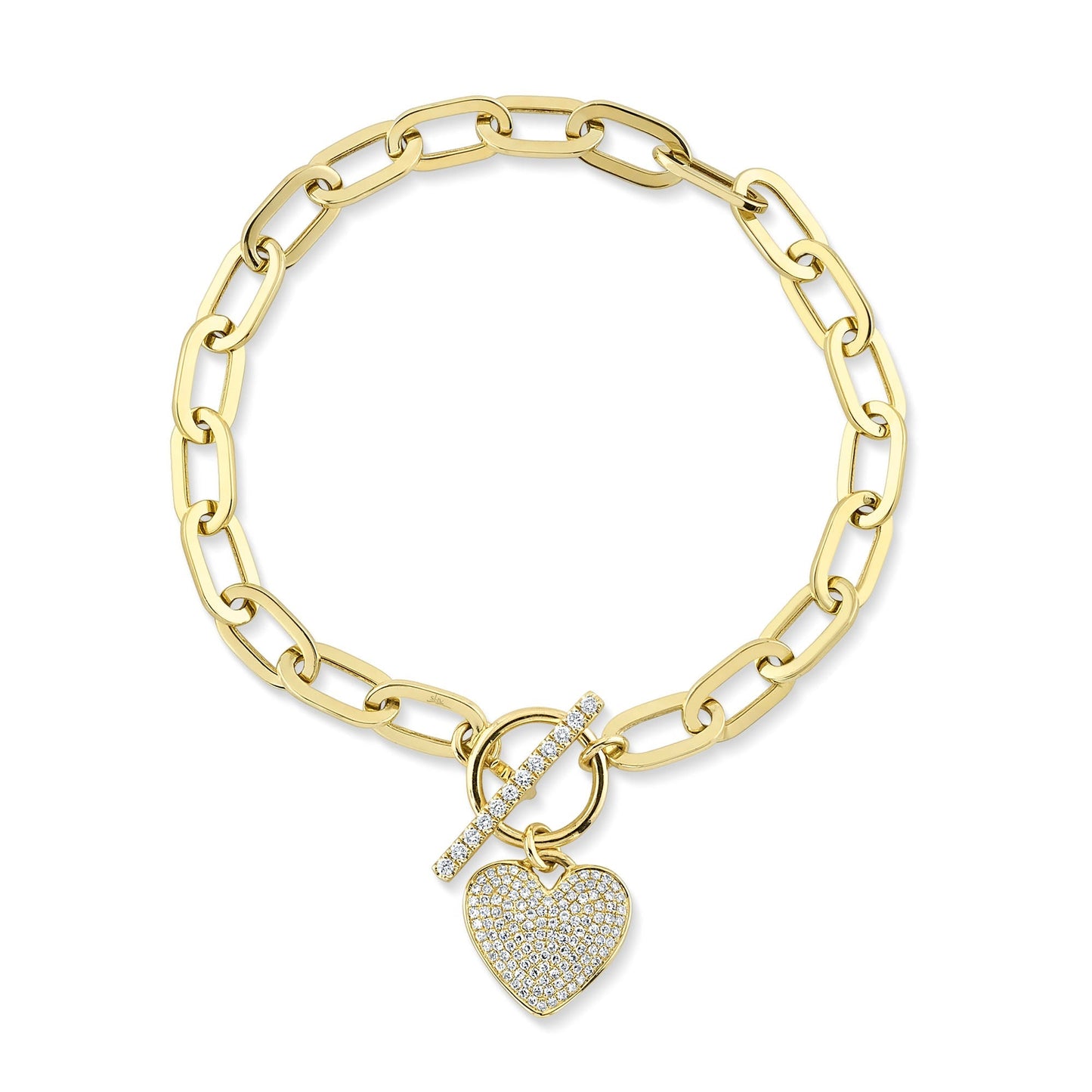 0.41CT 14K Y/G DIAMOND PAVE HEART PAPER CLIP LINK BRACELET