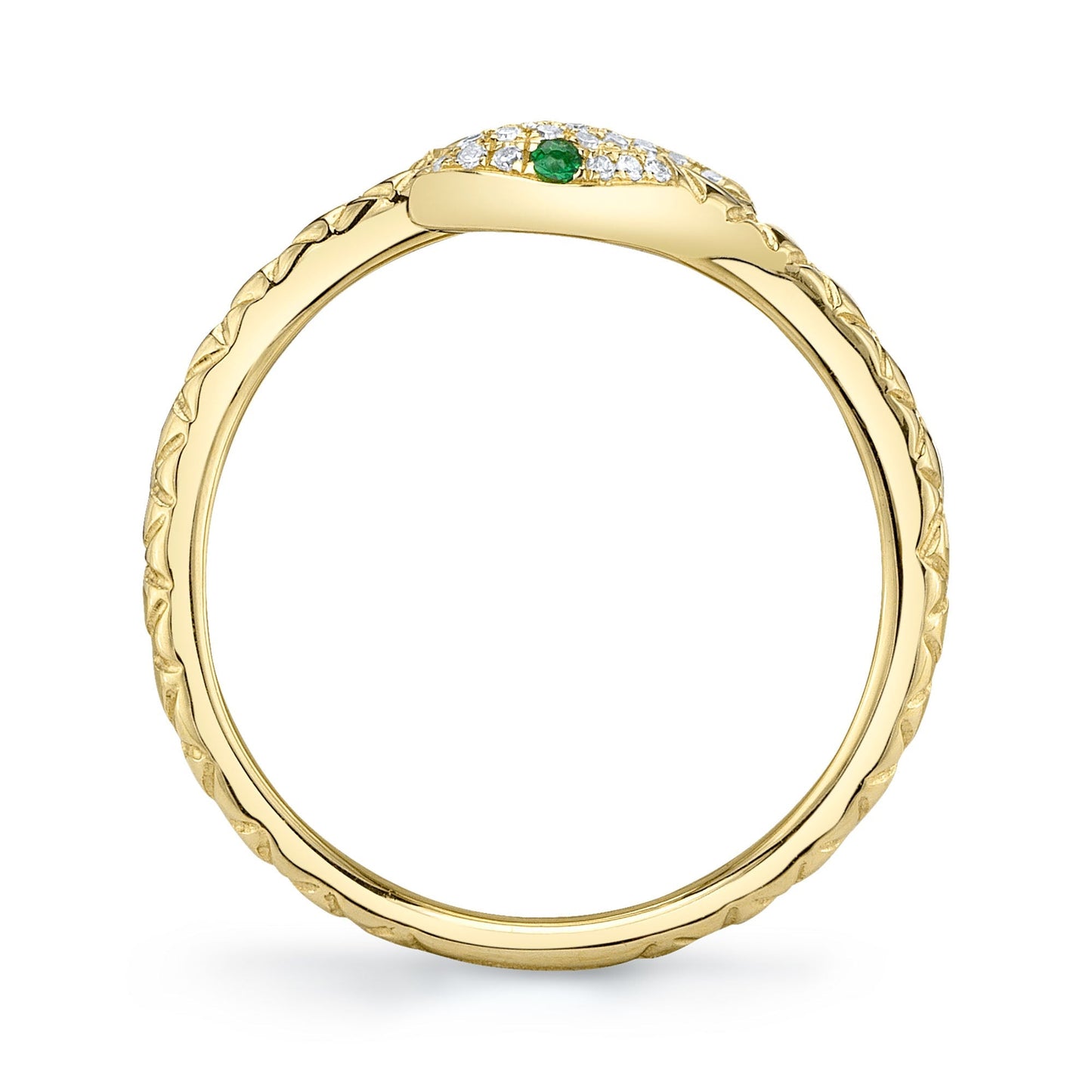 0.07CT DIAMOND & 0.02CT GREEN GARNET 14K Y/G SNAKE RING