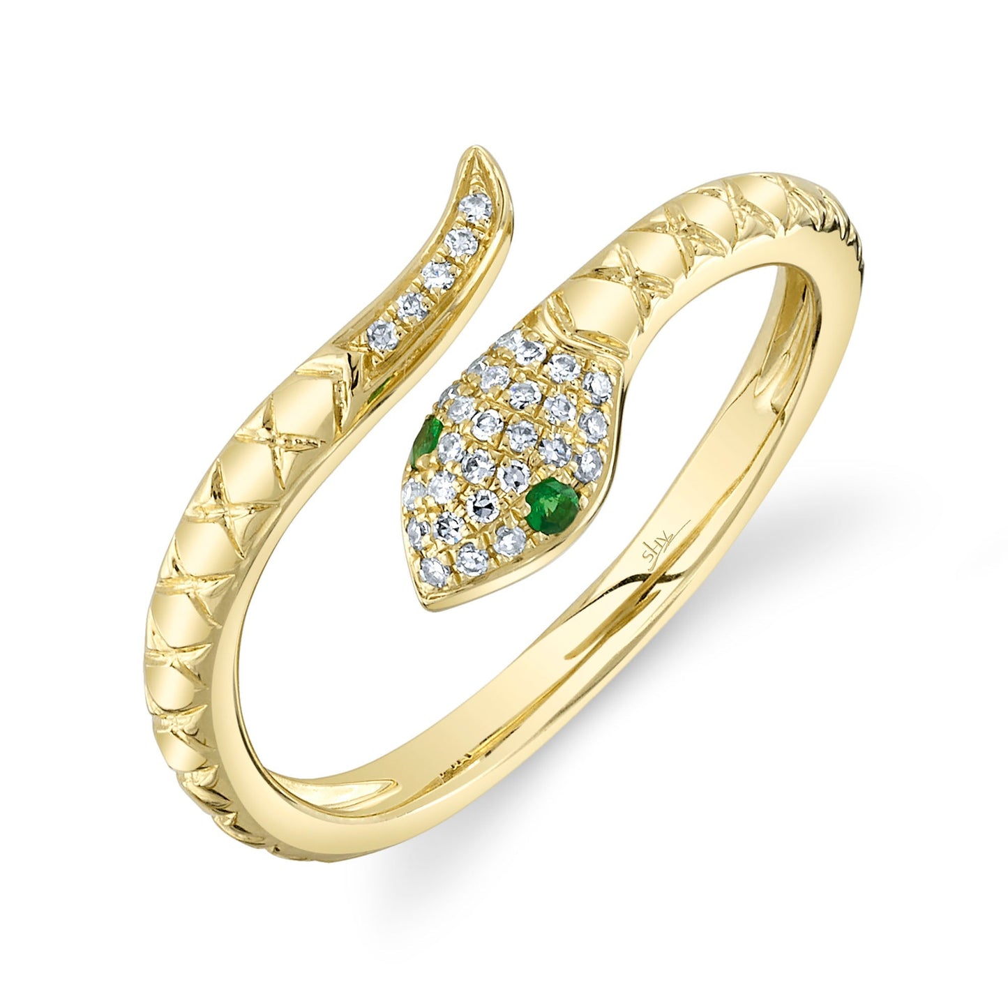 0.07CT DIAMOND & 0.02CT GREEN GARNET SNAKE RING