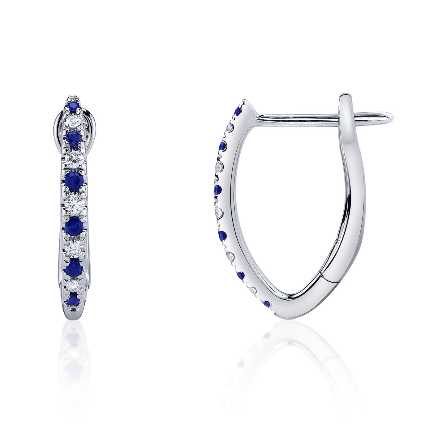 0.09CT DIAMOND & 0.14CT BLUE SAPPHIRE 14K W/G HOOP EARRING