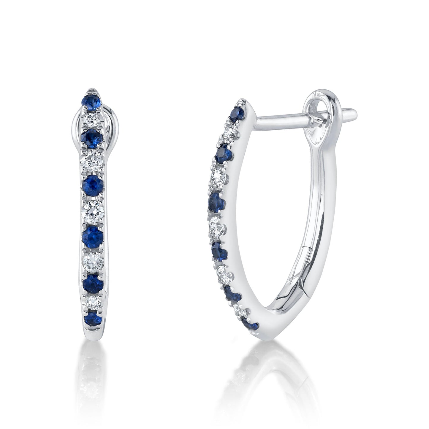 0.09CT DIAMOND & 0.14CT BLUE SAPPHIRE 14K W/G HOOP EARRING