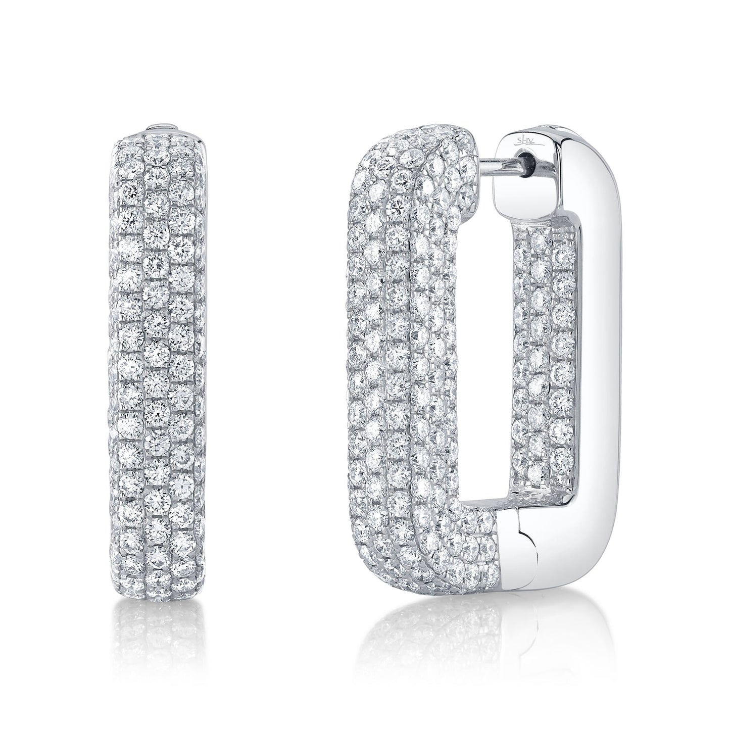 4.13CT 14K W/G DIAMOND PAVE RECTANGLE HOOP EARRING