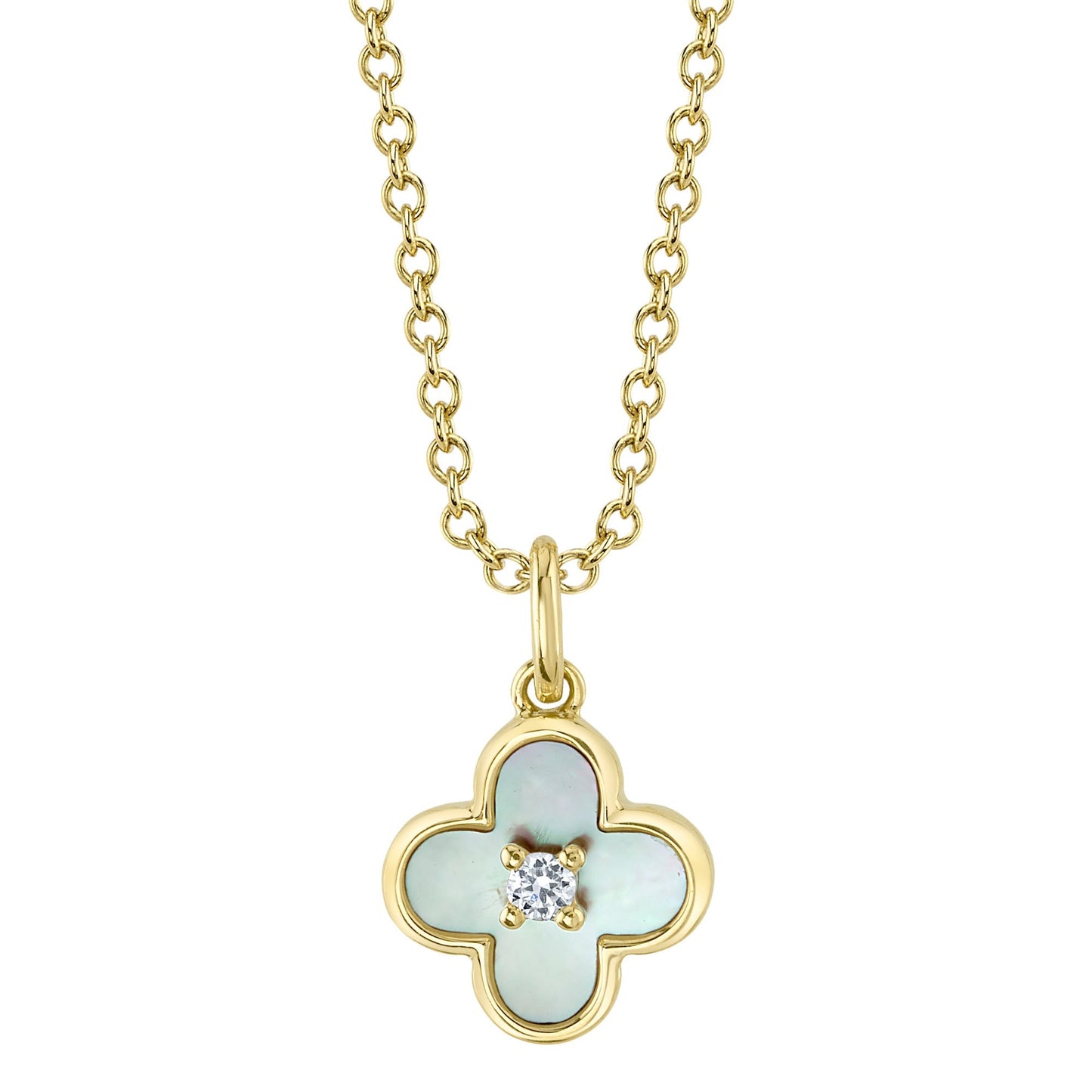 0.02CT DIAMOND & 0.33CT MOTHER OF PEARL 14K Y/G CLOVER NECKLACE