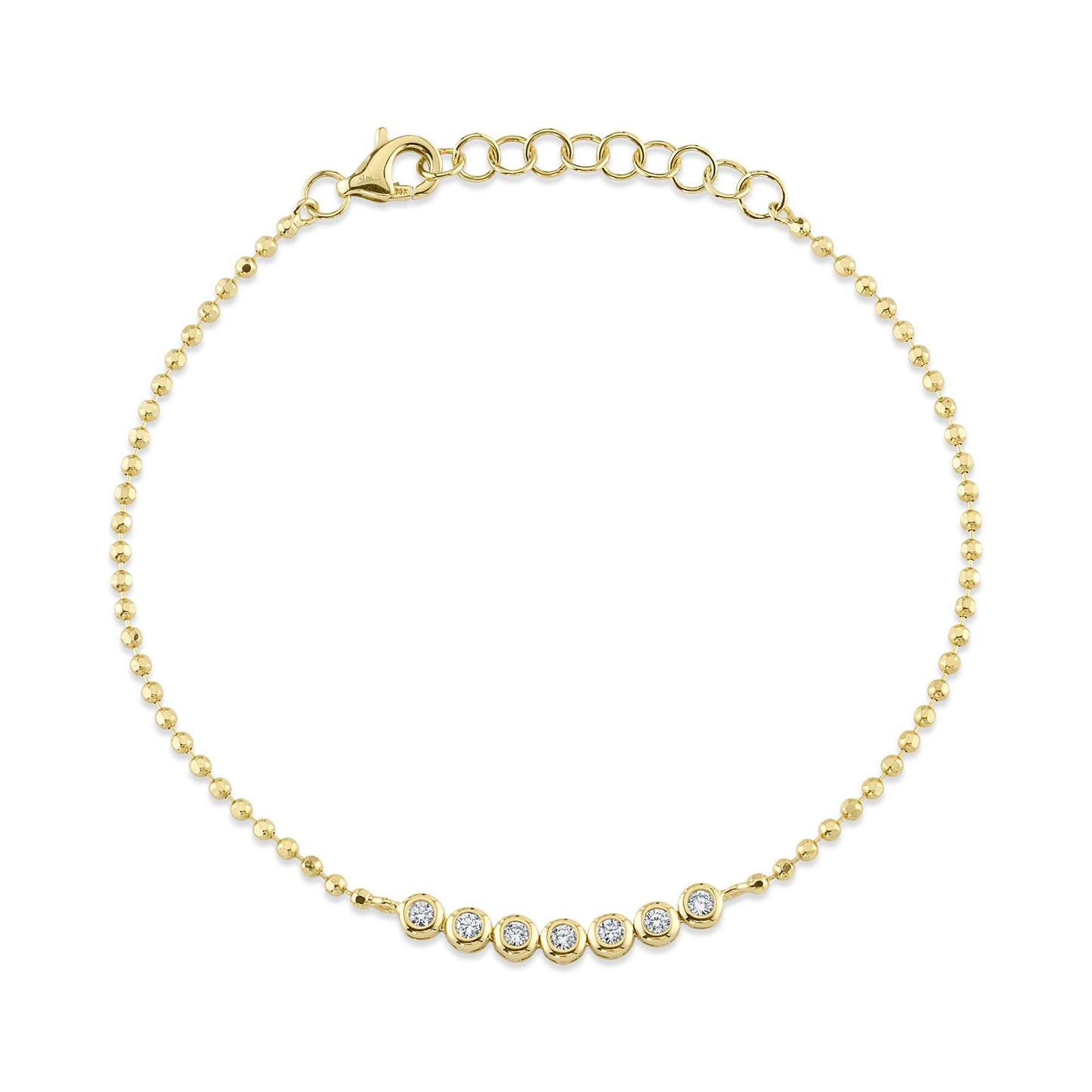 0.15CT 14K Y/G DIAMOND BEZEL FACETED BALL CHAIN BRACELET