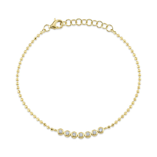 0.15CT 14K Y/G DIAMOND BEZEL FACETED BALL CHAIN BRACELET