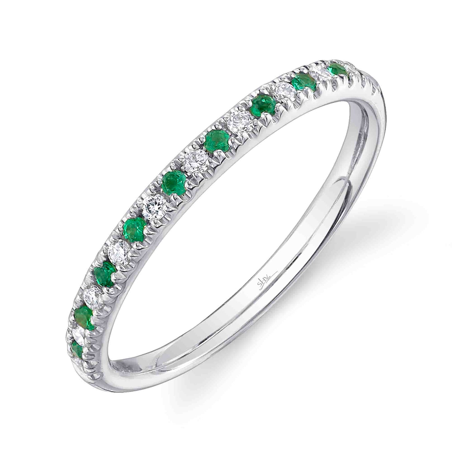 0.10CT DIAMOND & 0.10CT EMERALD 14K W/G LADY'S BAND