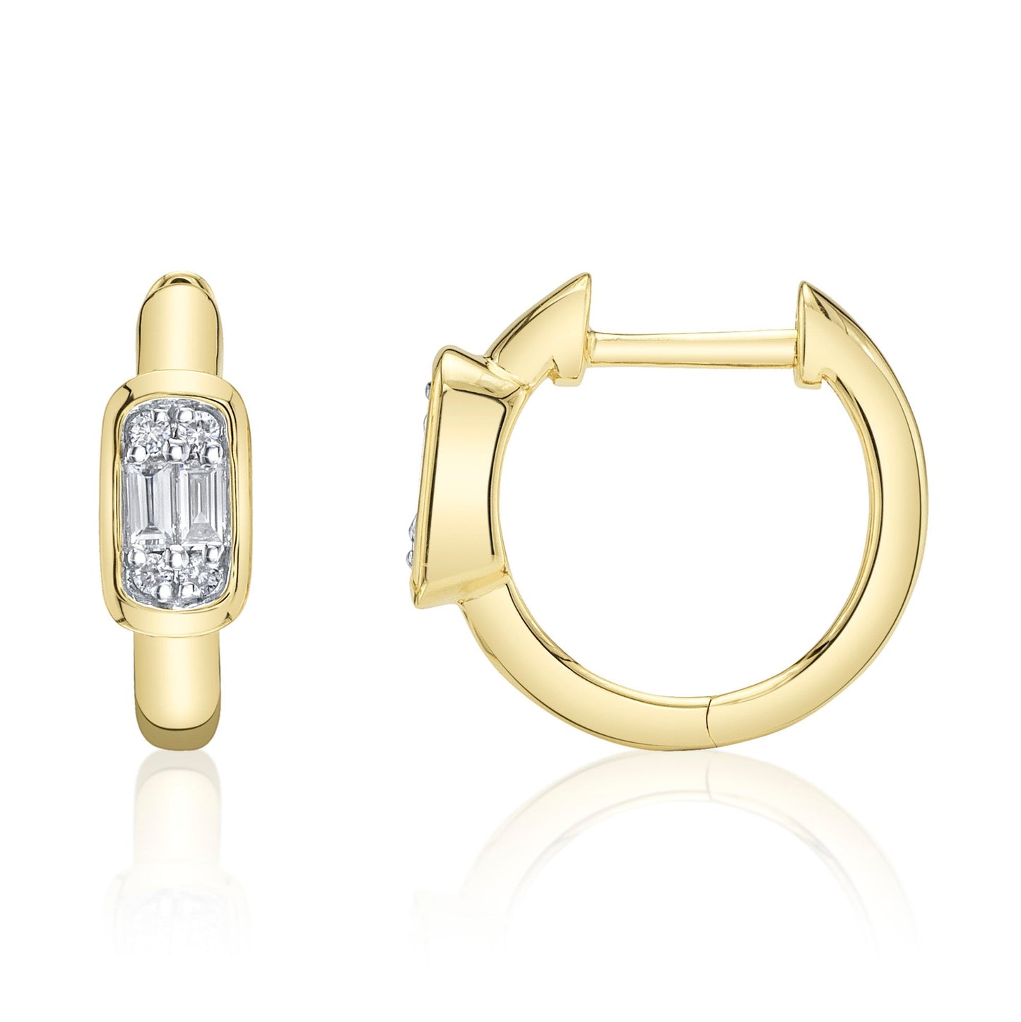 0.14CT 14K Y/G DIAMOND BAGUETTE HUGGIE EARRING