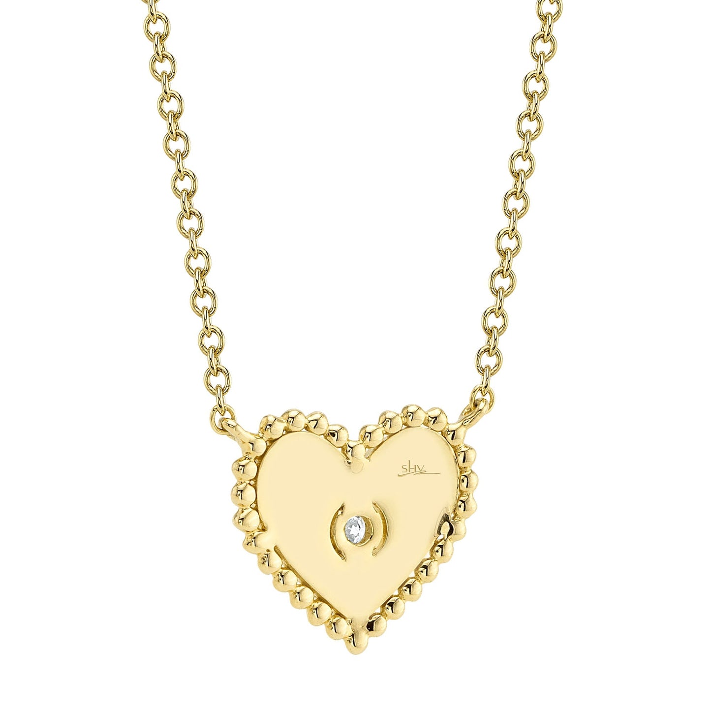 0.02CT 14K Y/G DIAMOND BEZEL RIBBED HEART NECKLACE