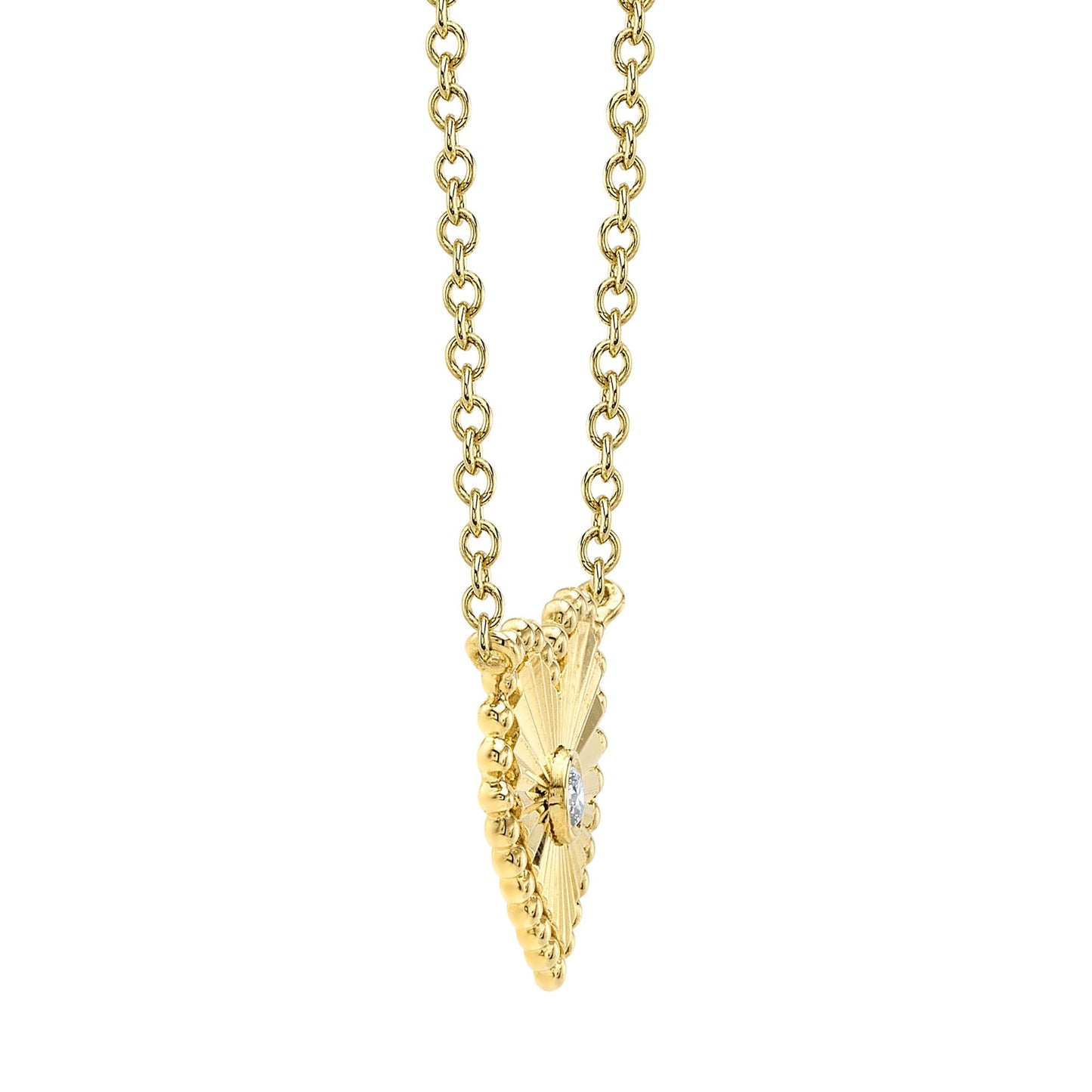 0.02CT 14K Y/G DIAMOND BEZEL RIBBED HEART NECKLACE