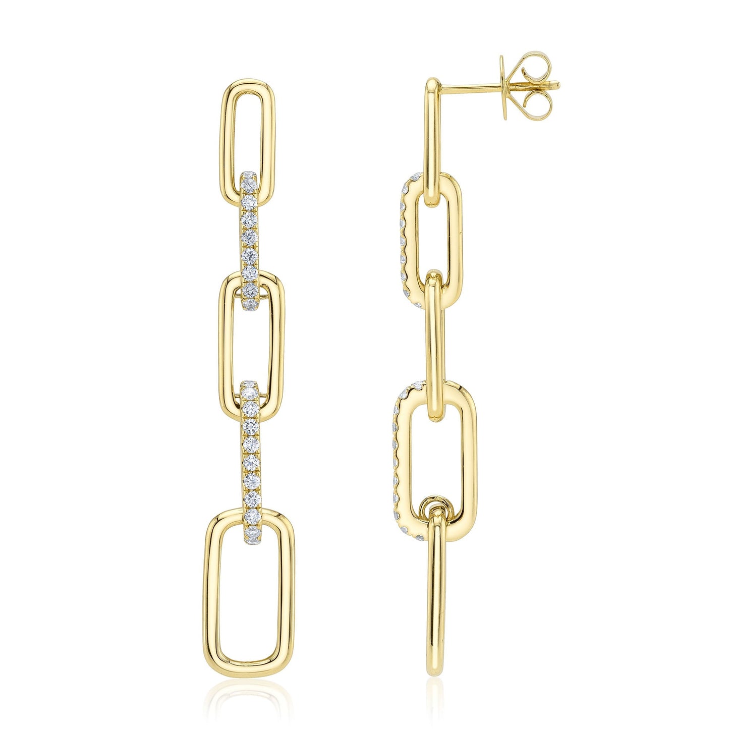 0.64CT 14K Y/G DIAMOND PAPER CLIP LINK EARRING