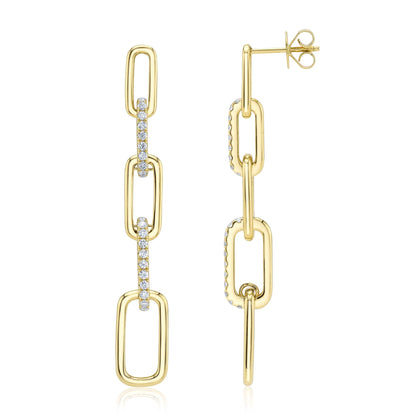 0.64CT 14K Y/G DIAMOND PAPER CLIP LINK EARRING