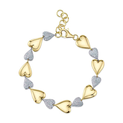 0.78CT 14K2T Y/W DIAMOND PAVE HEART BRACELET