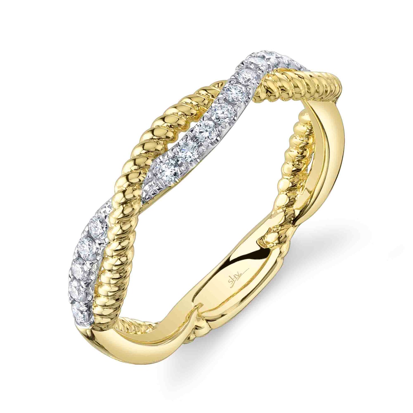 0.22CT 14K Y/G DIAMOND TWISTED RING
