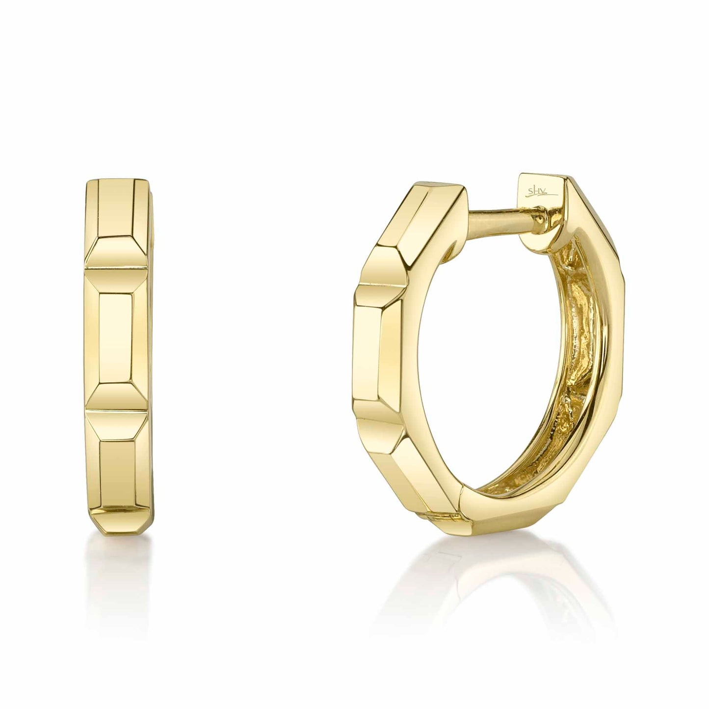 14K Y/G OCTAGON GEO CUT HUGGIE EARRING