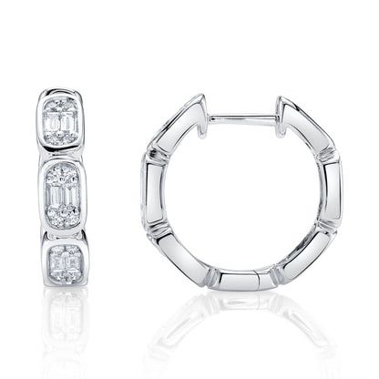 0.39CT 14K W/G DIAMOND BAGUETTE OCTAGON HOOP EARRING