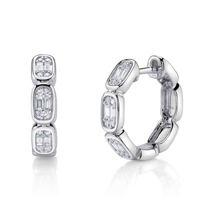 0.39CT 14K W/G DIAMOND BAGUETTE OCTAGON HOOP EARRING