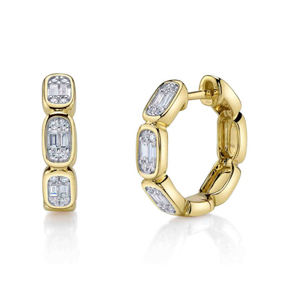 0.39CT 14K Y/G DIAMOND BAGUETTE OCTAGON HOOP EARRING