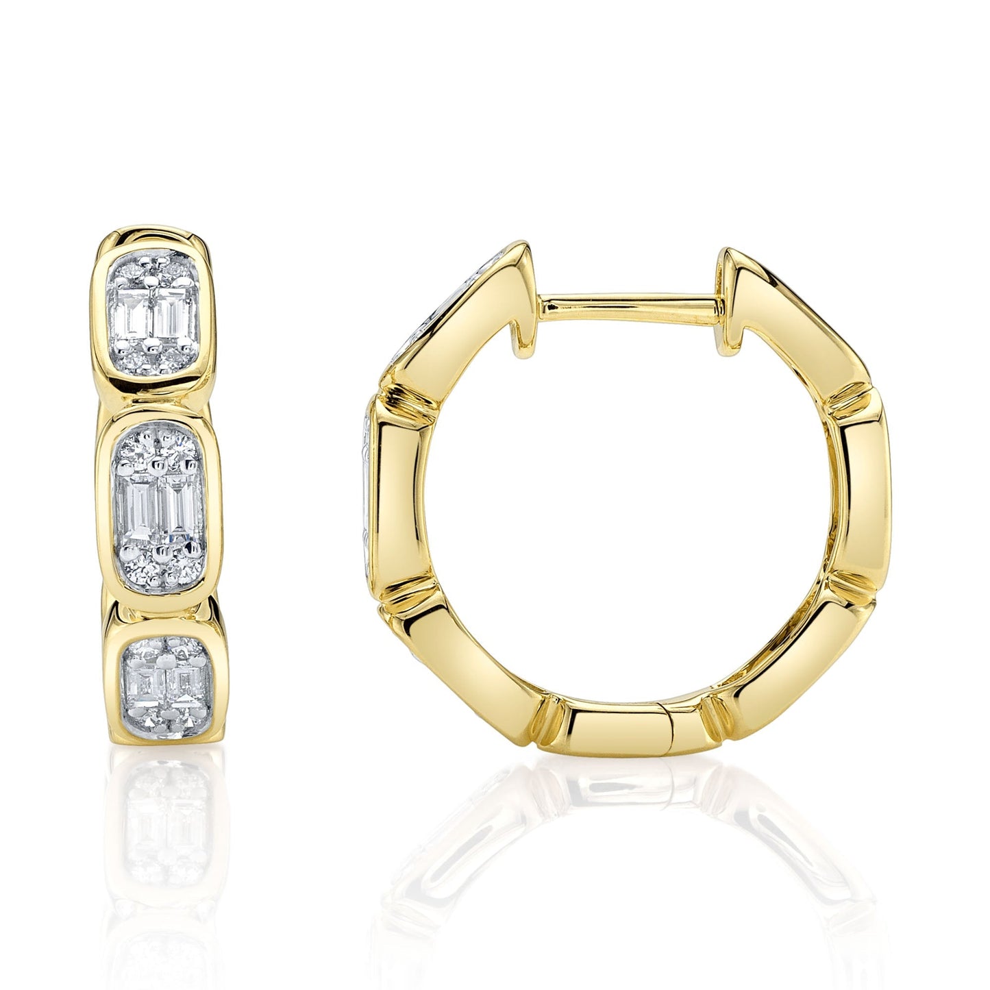 0.39CT 14K Y/G DIAMOND BAGUETTE OCTAGON HOOP EARRING
