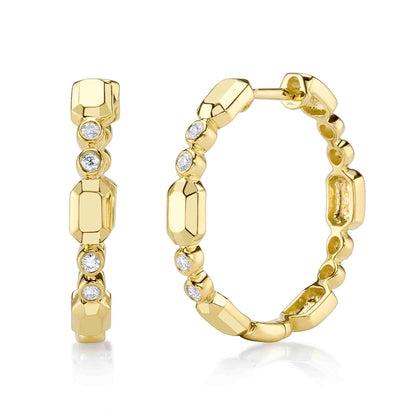 0.12CT 14K Y/G DIAMOND BEZEL GEO CUT HOOP EARRING