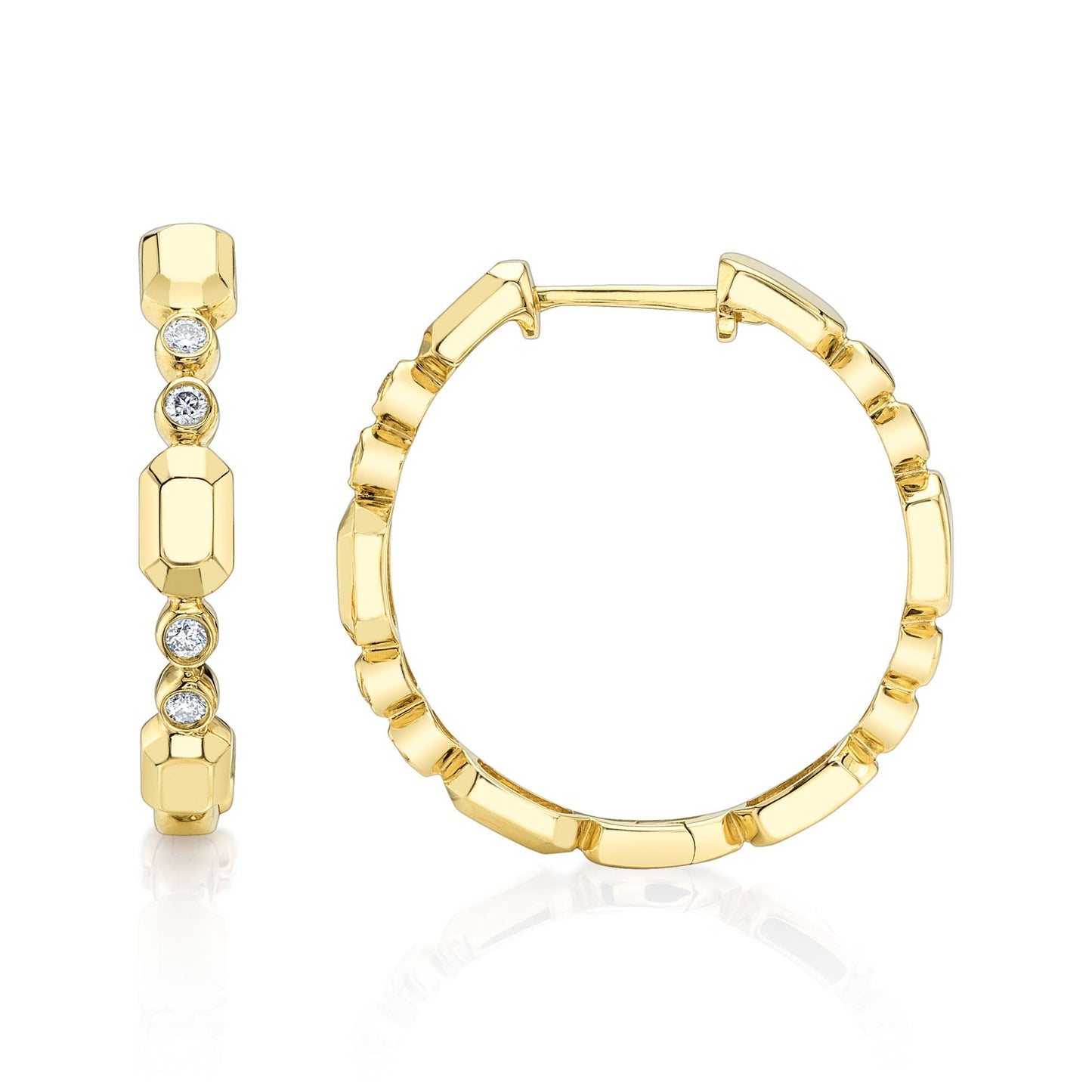 0.12CT 14K Y/G DIAMOND BEZEL GEO CUT HOOP EARRING