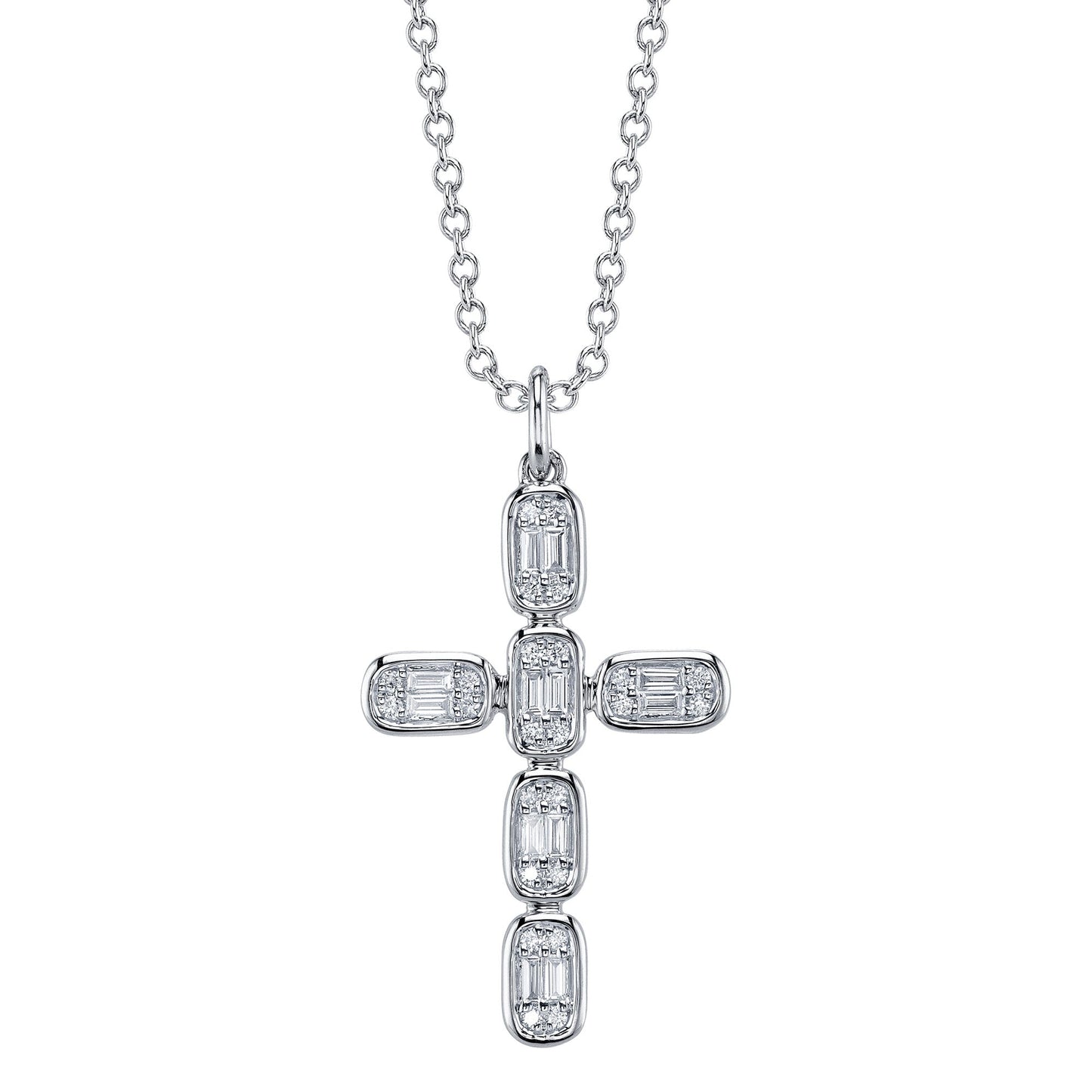 0.30CT 14K W/G DIAMOND BAGUETTE CROSS NECKLACE