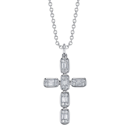 0.30CT 14K W/G DIAMOND BAGUETTE CROSS NECKLACE