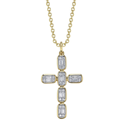 0.30CT 14K Y/G DIAMOND BAGUETTE CROSS NECKLACE