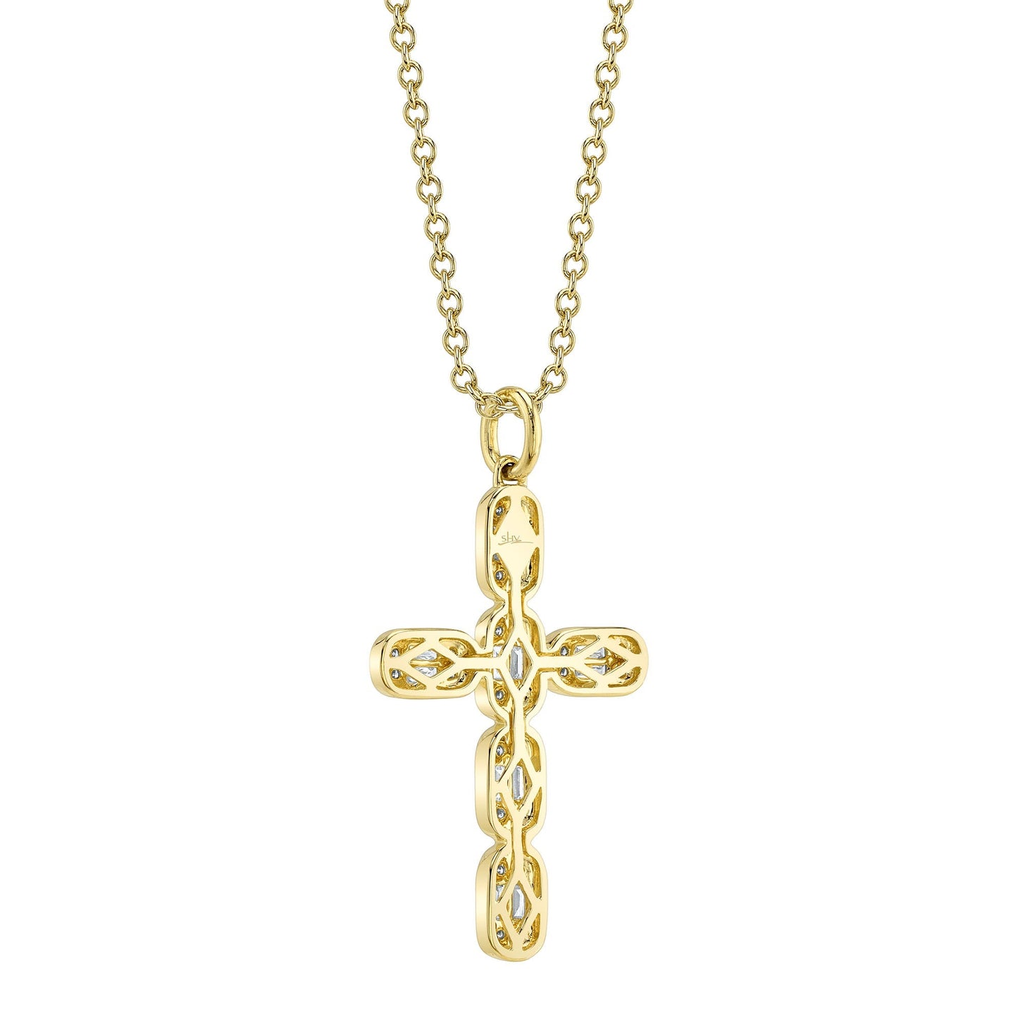 0.30CT 14K Y/G DIAMOND BAGUETTE CROSS NECKLACE