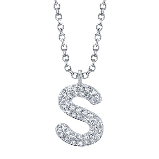 0.09CT 14K W/G DIAMOND PAVE NECKLACE - INITIAL S