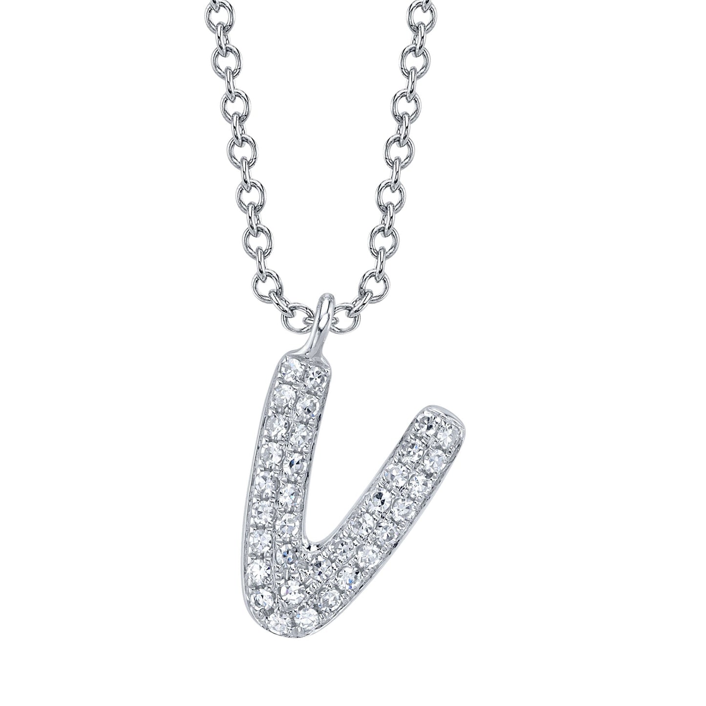 0.07CT 14K W/G DIAMOND PAVE NECKLACE - INITIAL V