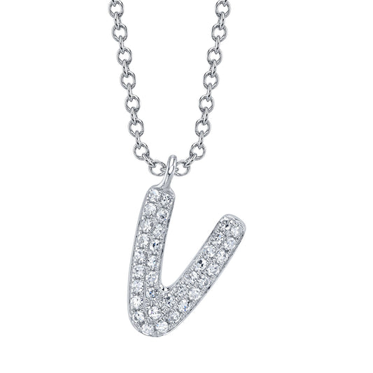 0.07CT 14K W/G DIAMOND PAVE NECKLACE - INITIAL V