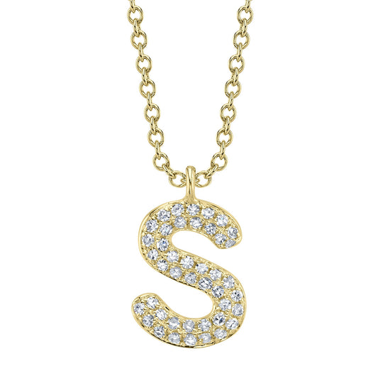 0.09CT 14K Y/G DIAMOND PAVE NECKLACE - INITIAL S