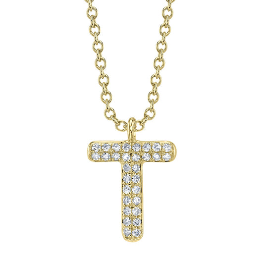 0.06CT 14K Y/G DIAMOND PAVE NECKLACE - INITIAL T