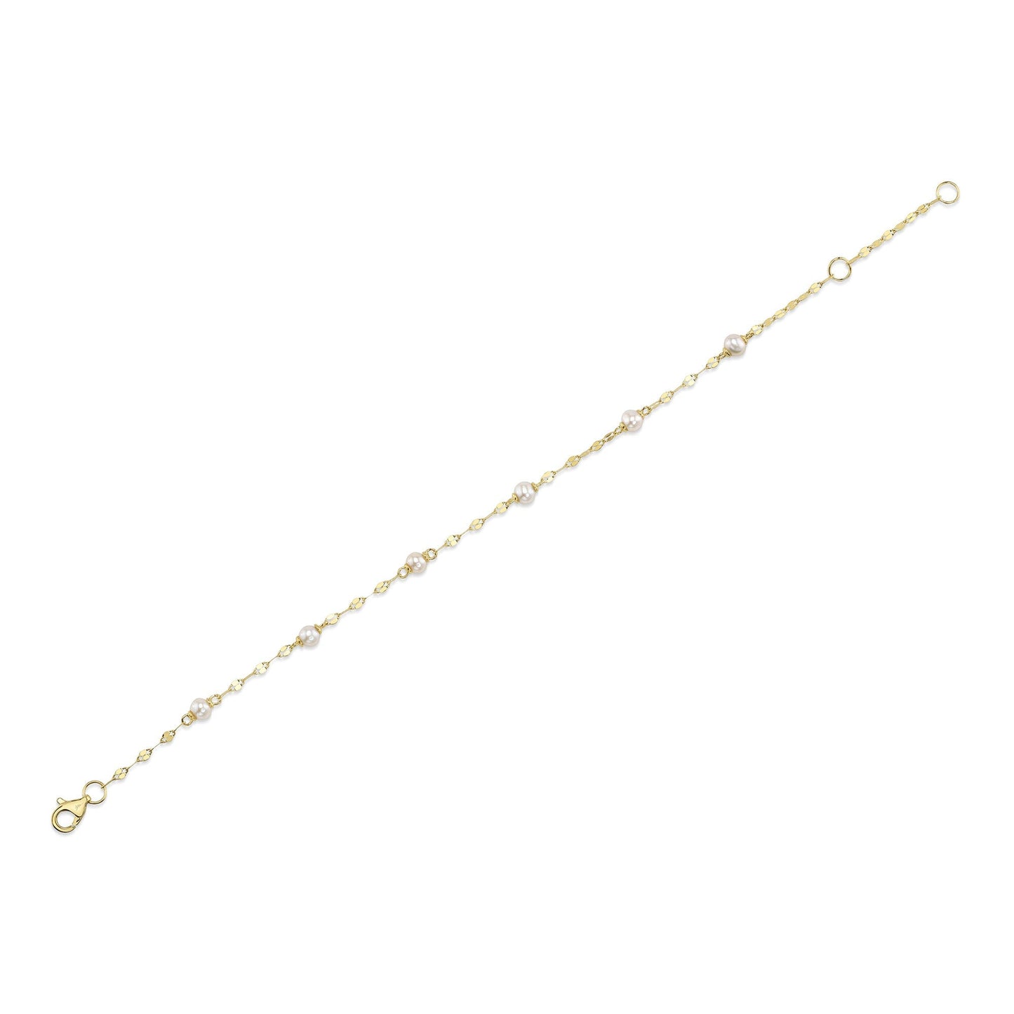 14K Y/G CULTURED PEARL SPARKLE CHAIN BRACELET