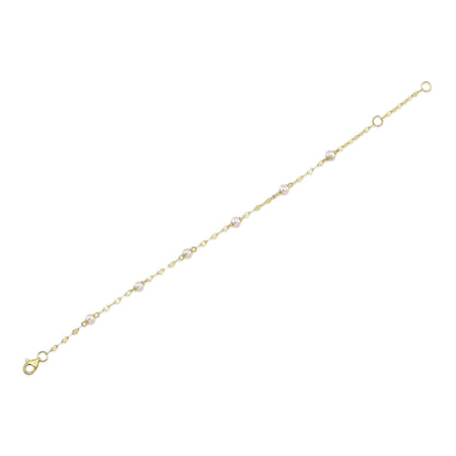 14K Y/G CULTURED PEARL SPARKLE CHAIN BRACELET