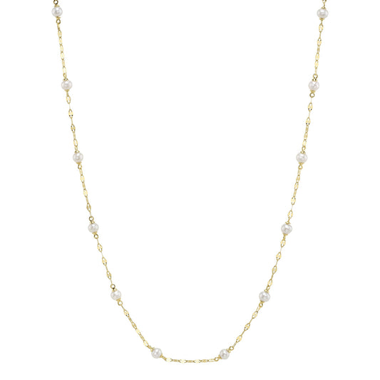14K Y/G CULTURED PEARL SPARKLE CHAIN NECKLACE