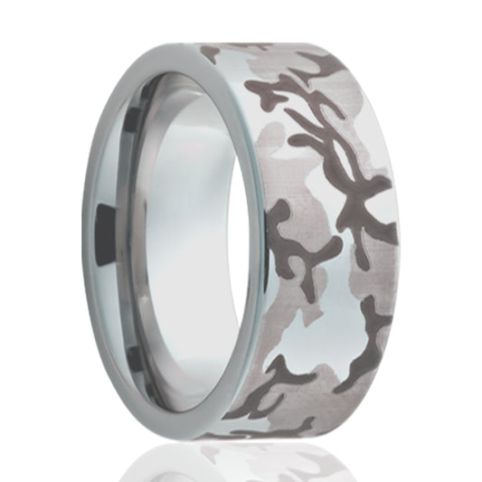 Titanium Comfort Fit Polished Camo Engraved Ring