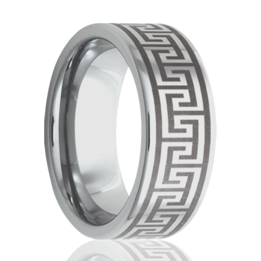 Titanium Comfort Fit Polished Greek Key Ring
