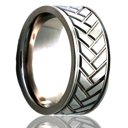 Tungsten Comfort Fit Polished Milled Pattern Ring