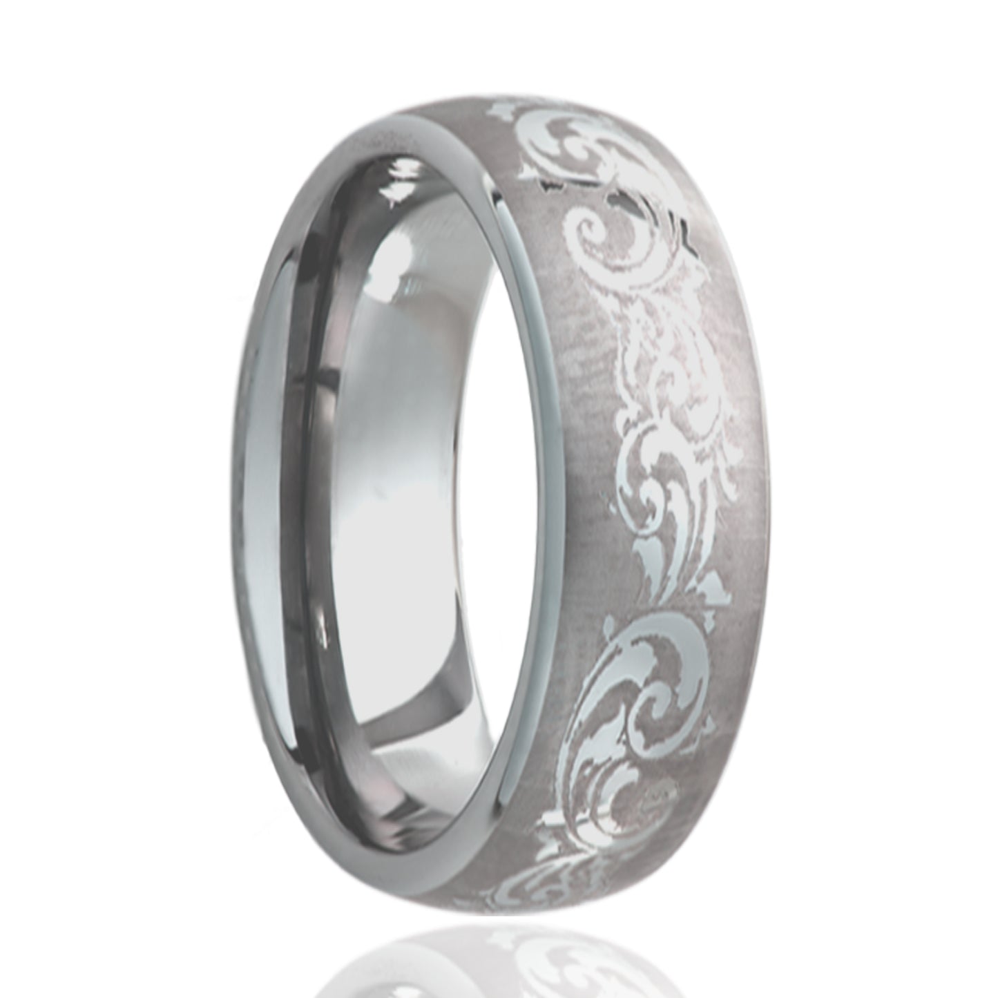 Titanium Dome Polished Ring with Scroll Engraving