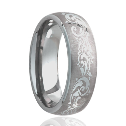 Titanium Dome Polished Ring with Scroll Engraving